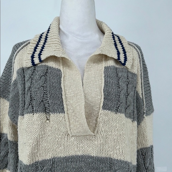 Free People Women’s Pembrook Oversize Sweater In Ivory Combo Size XS - Picture 5 of 12